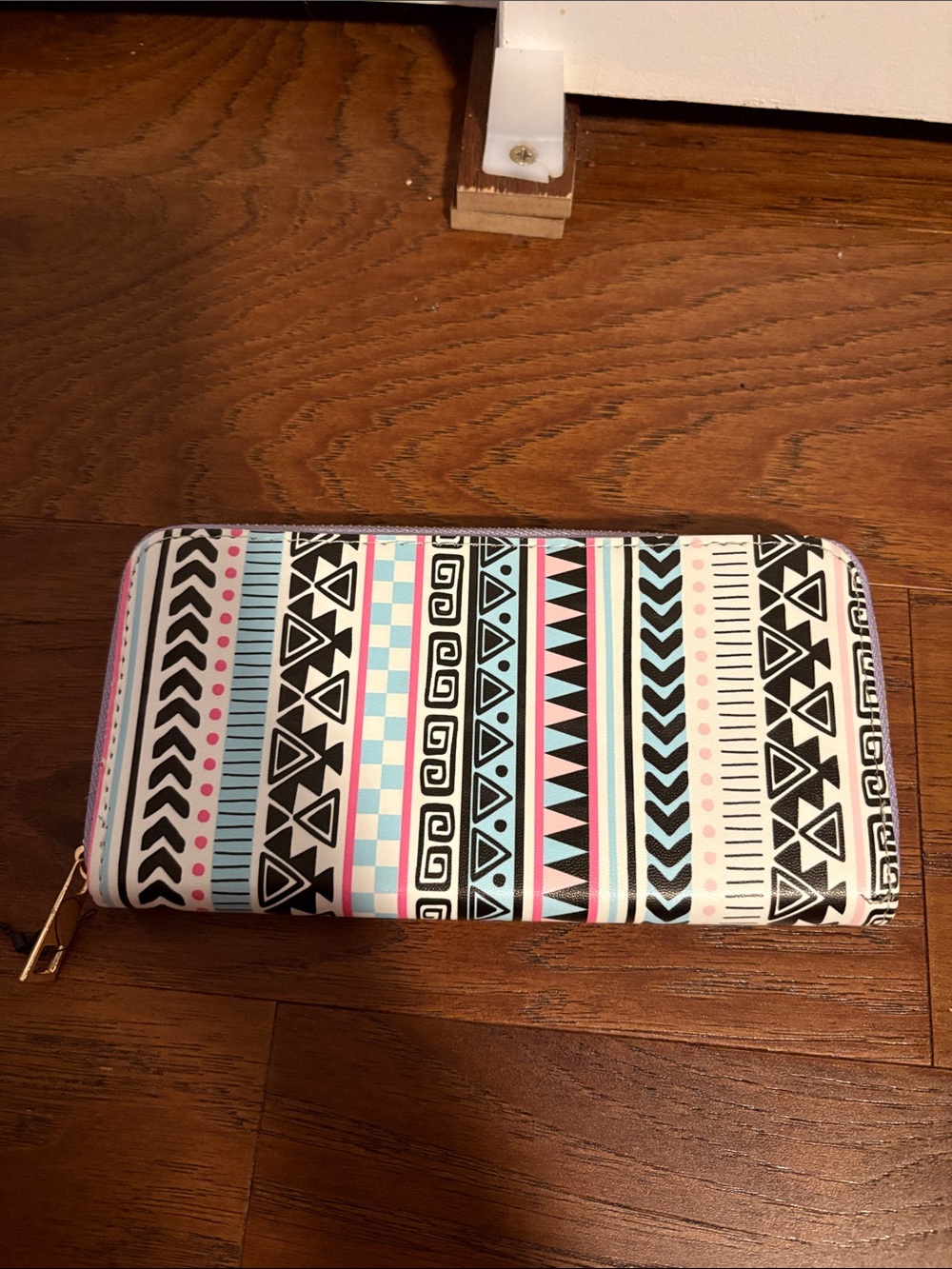 Patterned Zip Wallet in White, Black & Pastel Colors